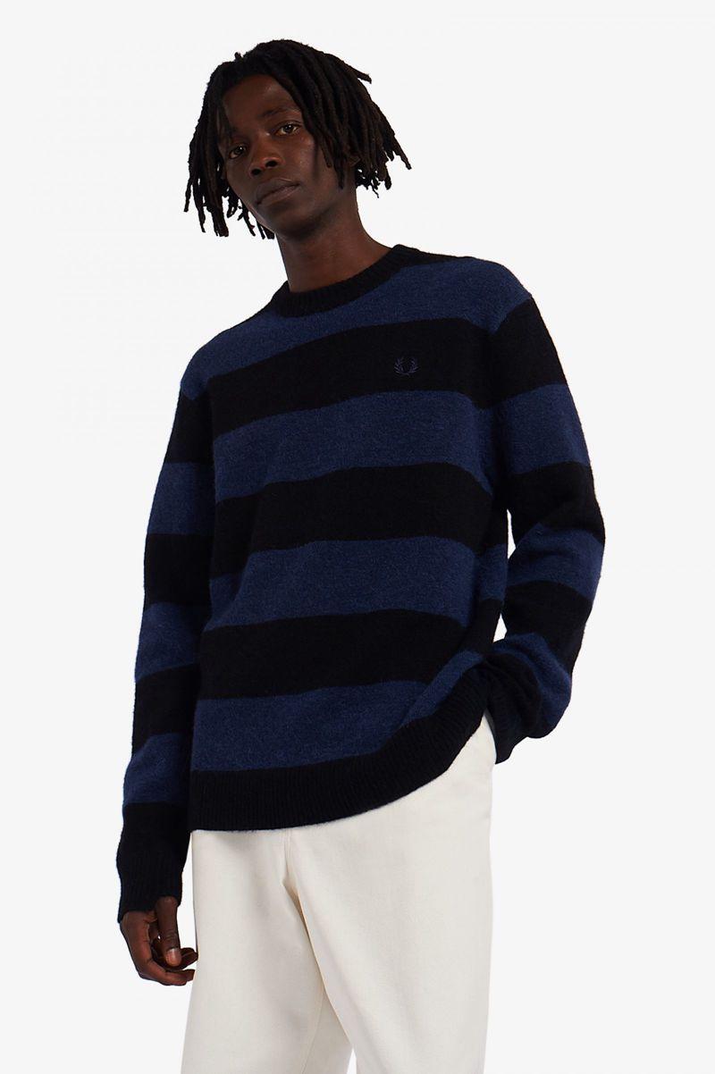 Dark Grey Blue Fred Perry Bold Stripe Alpaca Blend Jumper Men's Knitwear | PH 1279AHKP